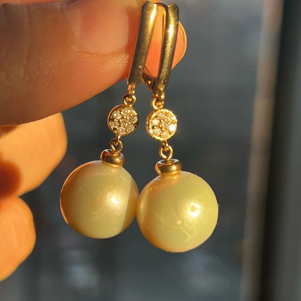 14k Large South Sea Pearls and Diamond earrings - Picture 3 of 9